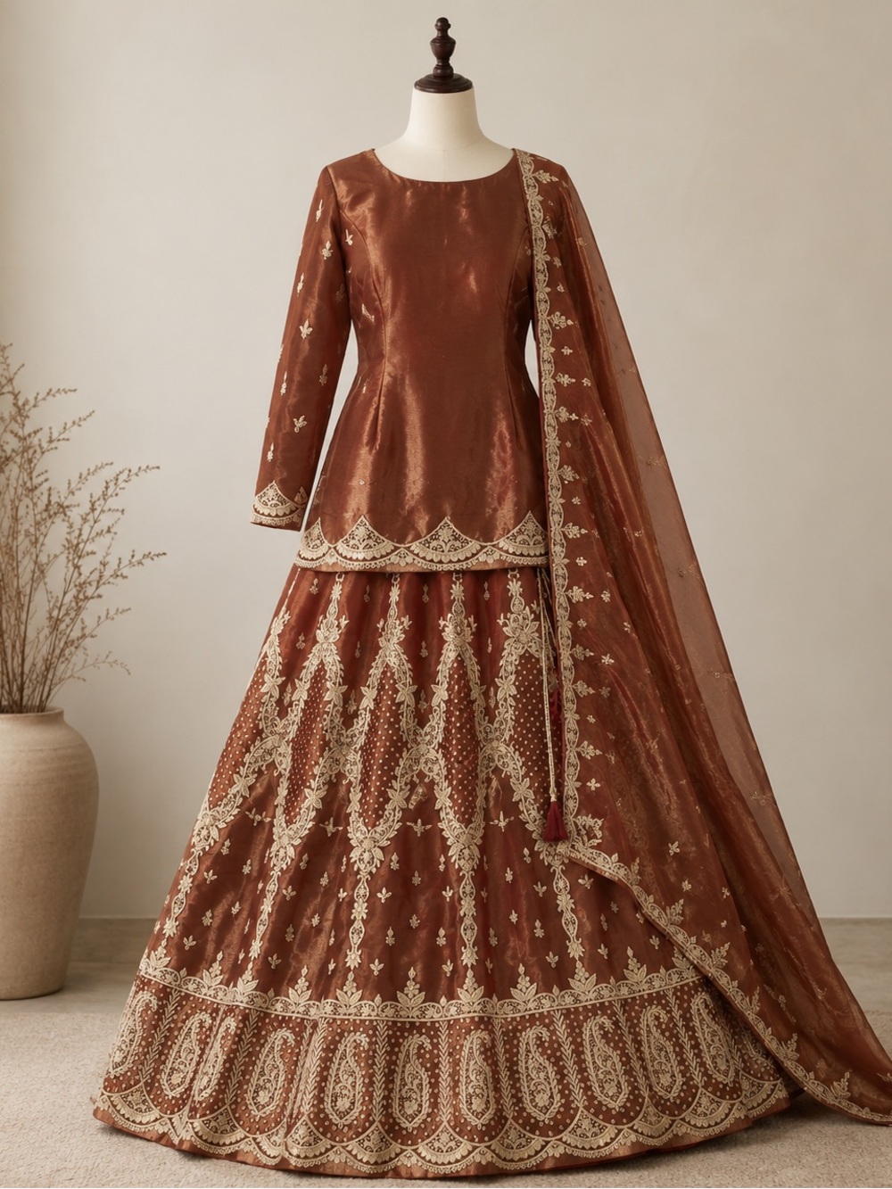 Bridal Lehenga Indian Pakistani dress rust/golden color
